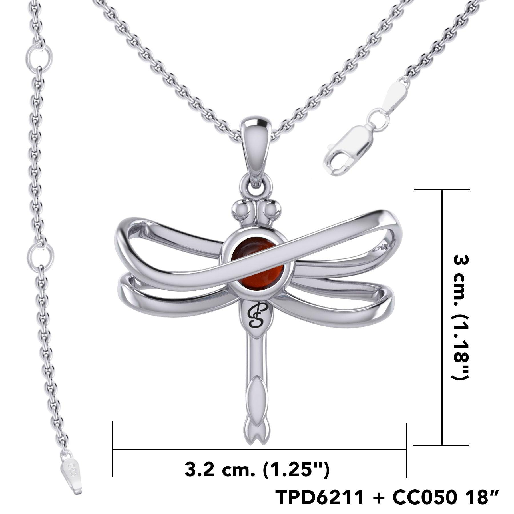 Ethereal Dragonfly Sterling Silver Pendant with Spiritual Gemstone by Peter Stone Jewelry - Divine Insect Symbolism for Spiritual Connection TPD6211 - Jewelry