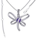 Serenity Soars: Eternal Dragonfly Sterling Silver Pendant with Oval Gemstone Connection by Peter Stone Jewelry - Inspiring Your Journey to Success TPD6212 - Jewelry