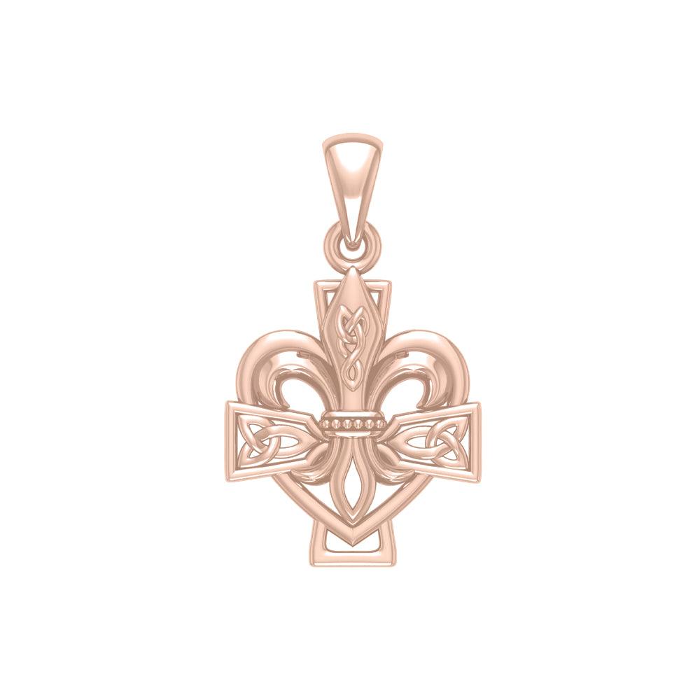 A powerful combination of Celtic elements Rose Gold Jewelry Pendant in Fleur-de-Lis and Celtic Cross UPD6068 - Jewelry