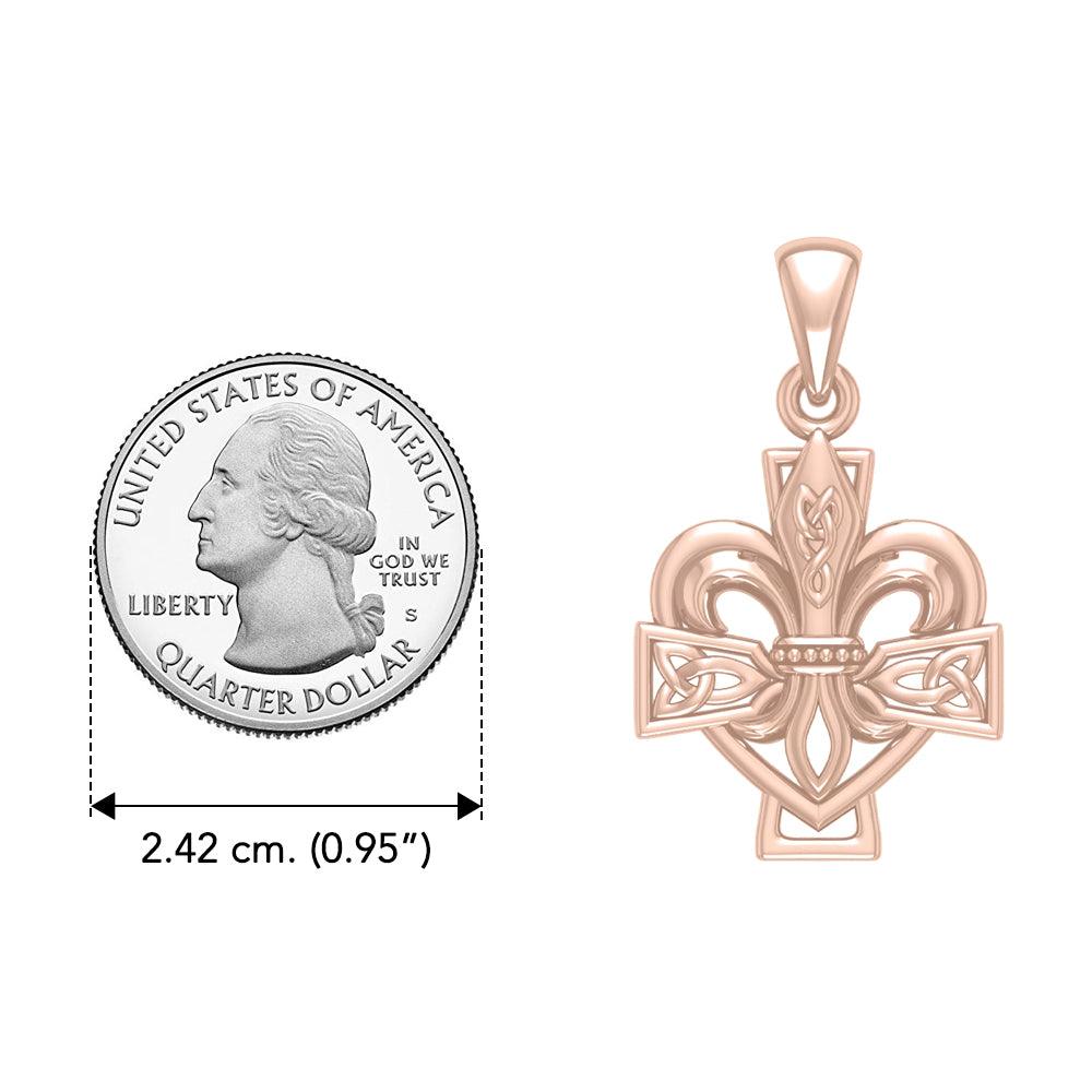 A powerful combination of Celtic elements Rose Gold Jewelry Pendant in Fleur-de-Lis and Celtic Cross UPD6068 - Jewelry