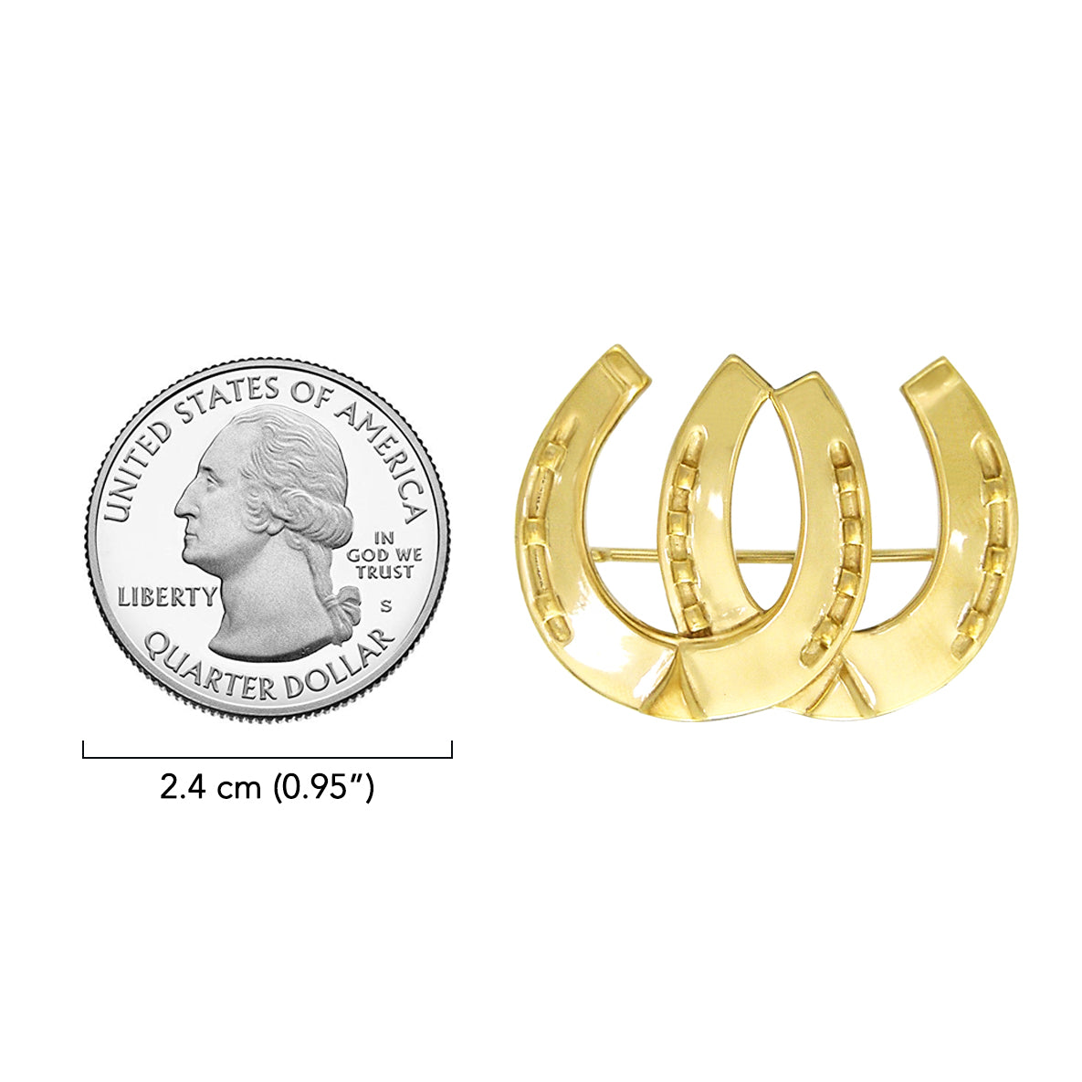 Double Horseshoe Sterling Silver with Gold Vermeil Plate Brooch VBC070