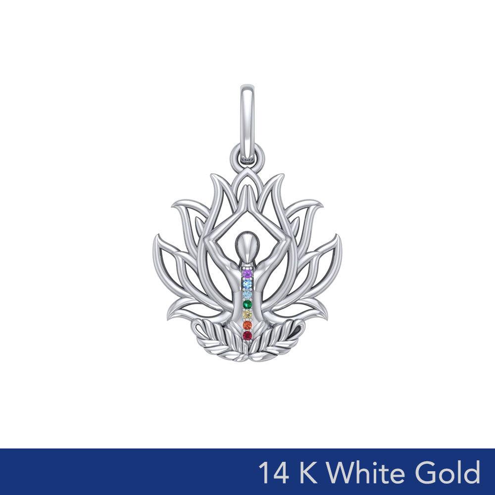 Yoga Lotus Position 14K White Gold Pendant with Chakra Gemstone WPD5023 - Jewelry