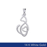 Running Cat with Heart 14K White Gold Pendant WPD5280 - Jewelry
