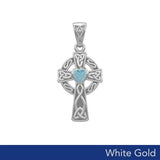 Celtic Cross White Gold Pendant with Heart Gemstone WPD5337 - Jewelry