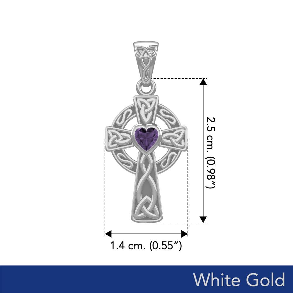 Celtic Cross White Gold Pendant with Heart Gemstone WPD5337 - Jewelry