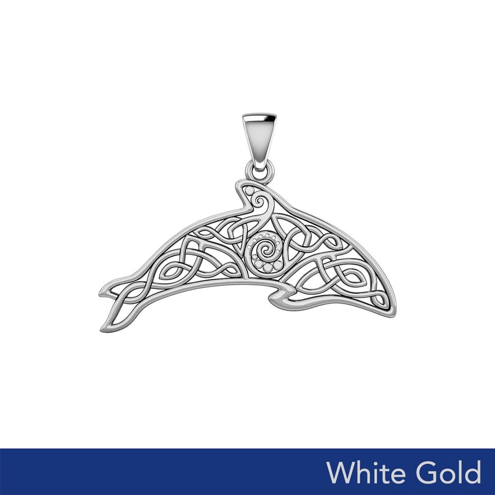 Celtic Filigree Dolphin Solid White Gold Pendant WPD5699 - Jewelry