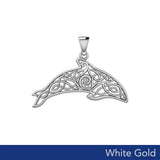 Celtic Filigree Dolphin Solid White Gold Pendant WPD5699 - Jewelry