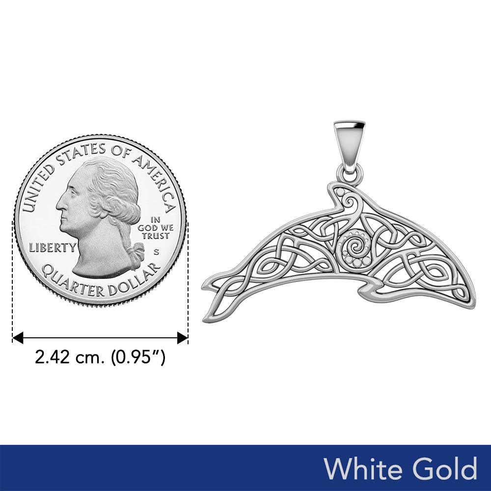Celtic Filigree Dolphin Solid White Gold Pendant WPD5699 - Jewelry