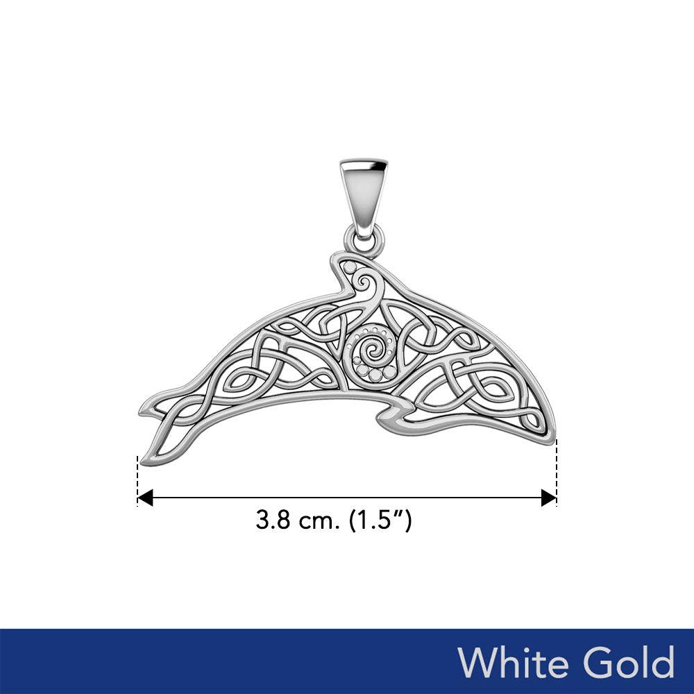 Celtic Filigree Dolphin Solid White Gold Pendant WPD5699 - Jewelry