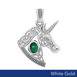 Celtic Unicorn Solid White Gold Pendant with Gem WPD5732 - Jewelry