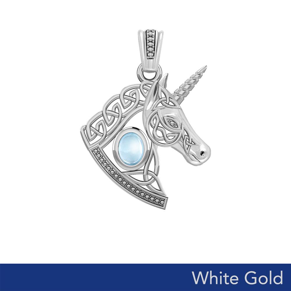 Celtic Unicorn Solid White Gold Pendant with Gem WPD5732 - Jewelry