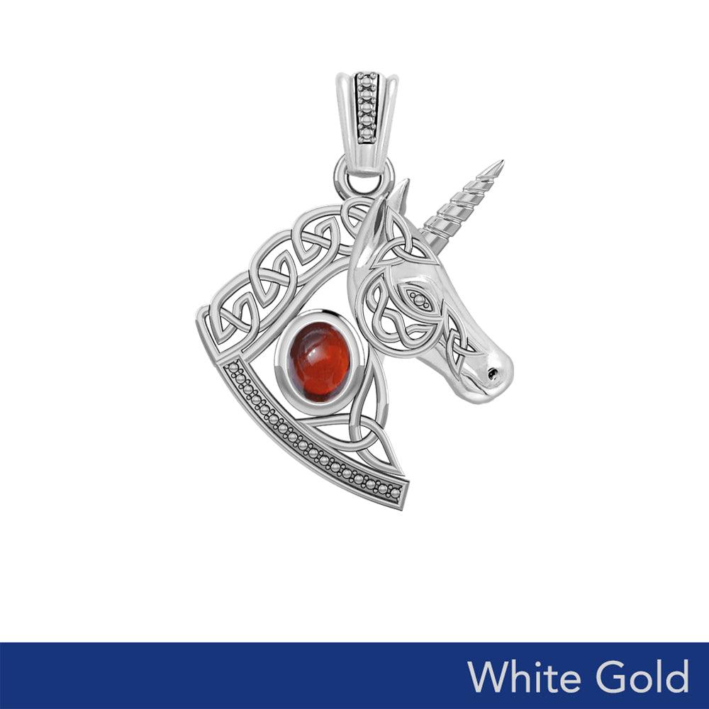 Celtic Unicorn Solid White Gold Pendant with Gem WPD5732 - Jewelry