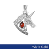 Celtic Unicorn Solid White Gold Pendant with Gem WPD5732 - Jewelry