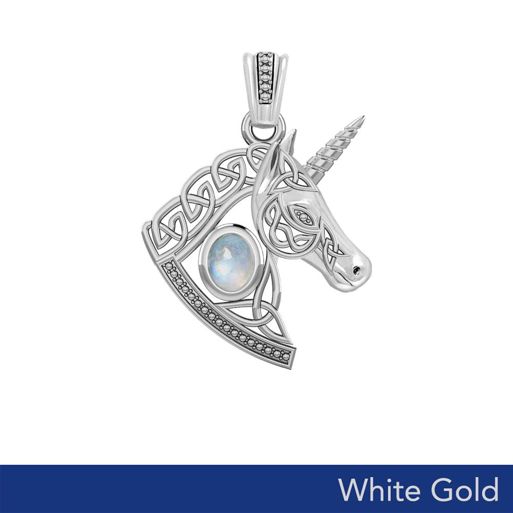Celtic Unicorn Solid White Gold Pendant with Gem WPD5732 - Jewelry