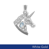 Celtic Unicorn Solid White Gold Pendant with Gem WPD5732 - Jewelry