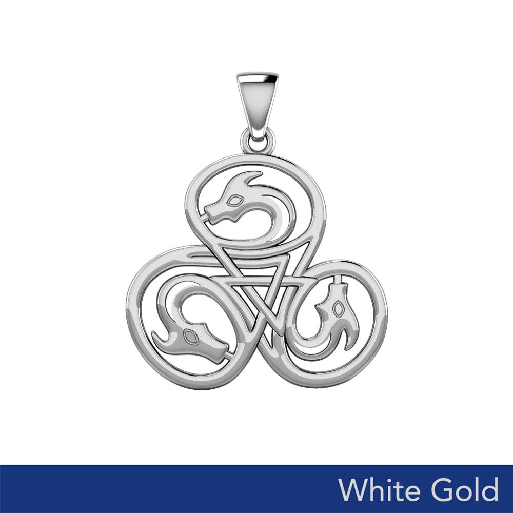 Dragon with Triskele Solid White Gold Pendant WPD5819 - Jewelry