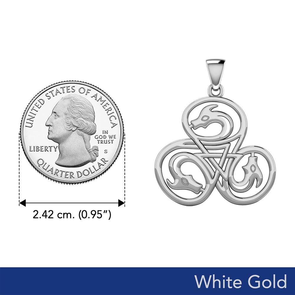 Dragon with Triskele Solid White Gold Pendant WPD5819 - Jewelry