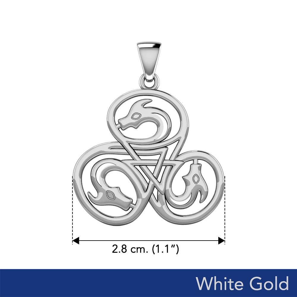Dragon with Triskele Solid White Gold Pendant WPD5819 - Jewelry
