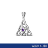Celtic Triquetra Recovery Solid White Gold Pendant with Gemstone WPD5837