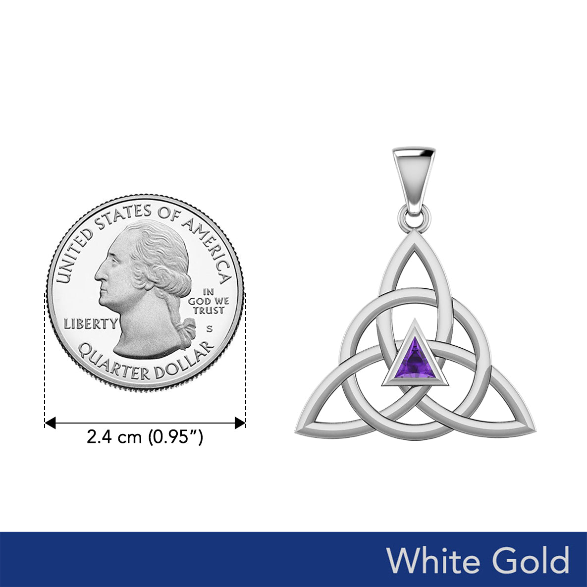 Celtic Triquetra Recovery Solid White Gold Pendant with Gemstone WPD5837