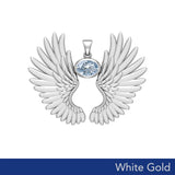 Guardian Angel Wings Solid White Gold Pendant with Birthstone WPD5867 - Jewelry