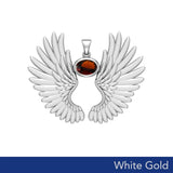 Guardian Angel Wings Solid White Gold Pendant with Birthstone WPD5867 - Jewelry
