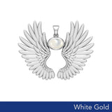 Guardian Angel Wings Solid White Gold Pendant with Birthstone WPD5867 - Jewelry