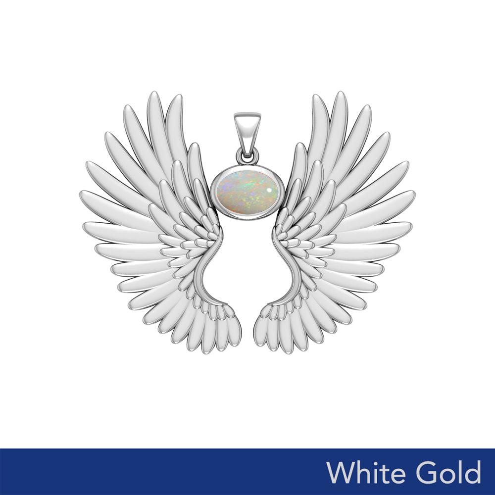 Guardian Angel Wings Solid White Gold Pendant with Birthstone WPD5867 - Jewelry