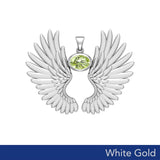 Guardian Angel Wings Solid White Gold Pendant with Birthstone WPD5867 - Jewelry