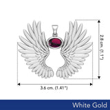 Guardian Angel Wings Solid White Gold Pendant with Birthstone WPD5867 - Jewelry