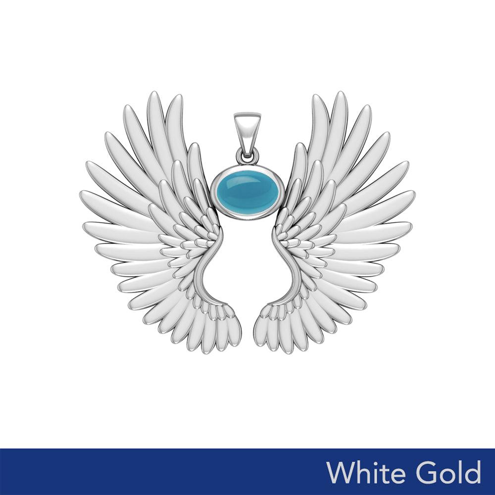Guardian Angel Wings Solid White Gold Pendant with Birthstone WPD5867 - Jewelry