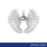 Guardian Angel Wings Solid White Gold Pendant with Birthstone WPD5867 - Jewelry