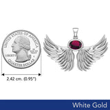 Guardian Angel Wings Solid White Gold Pendant with Birthstone WPD5869 - Jewelry