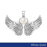 Guardian Angel Wings Solid White Gold Pendant with Birthstone WPD5869 - Jewelry