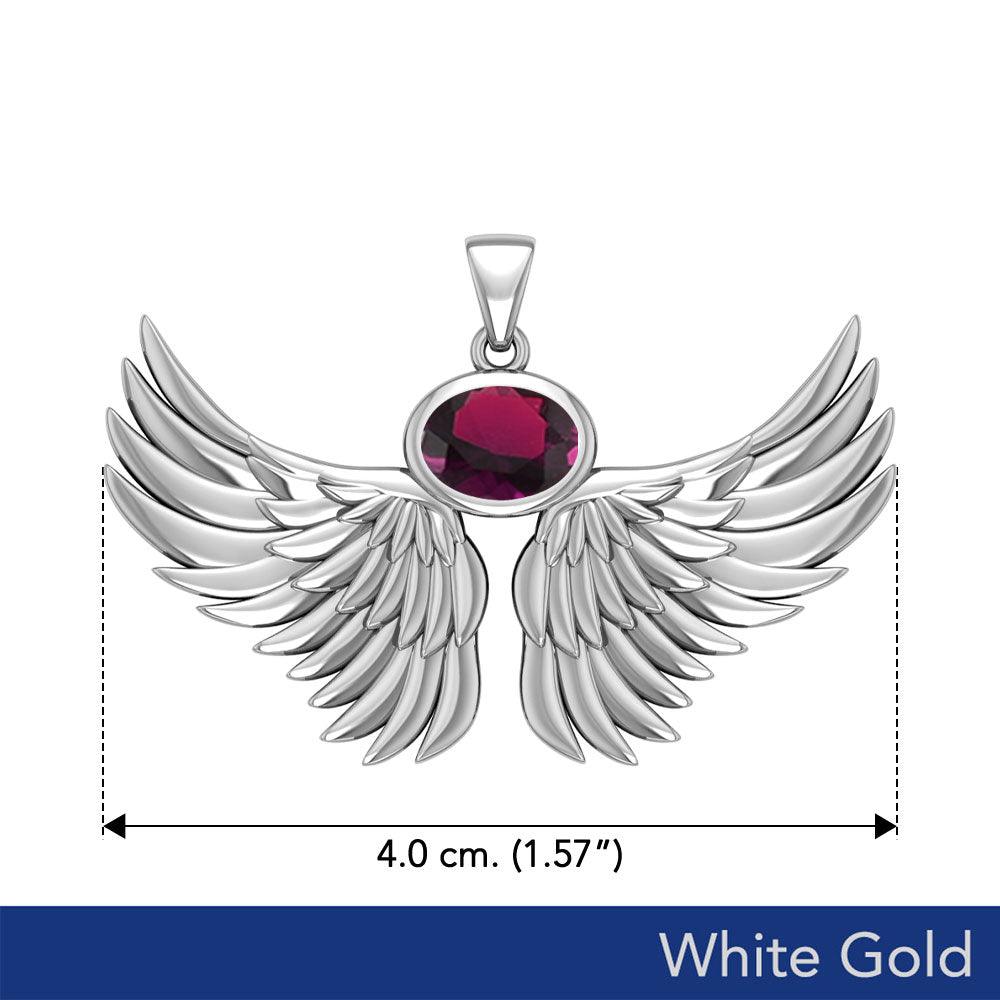 Guardian Angel Wings Solid White Gold Pendant with Birthstone WPD5869 - Jewelry