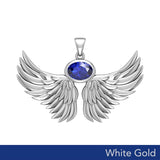 Guardian Angel Wings Solid White Gold Pendant with Birthstone WPD5869 - Jewelry