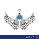 Guardian Angel Wings Solid White Gold Pendant with Birthstone WPD5869 - Jewelry