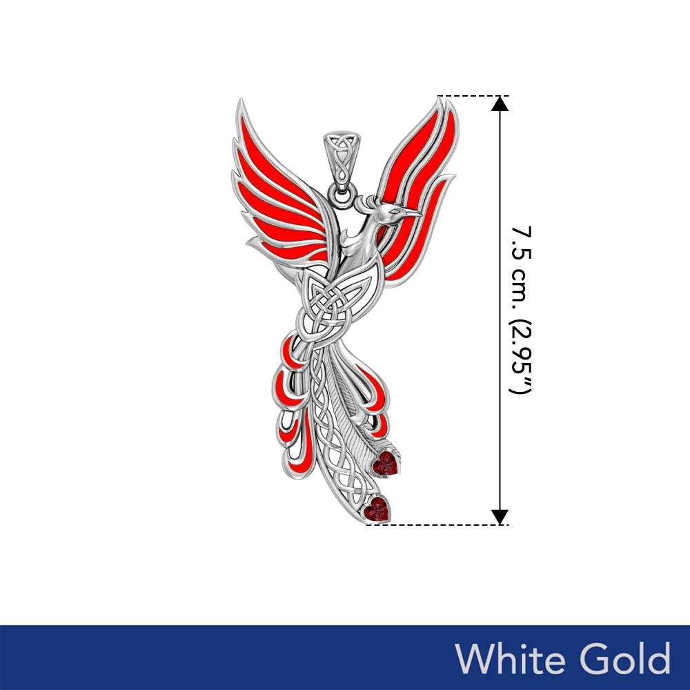 Celtic Phoenix Solid White Gold Pendant with Gems and Enamel WPD5873 - Jewelry