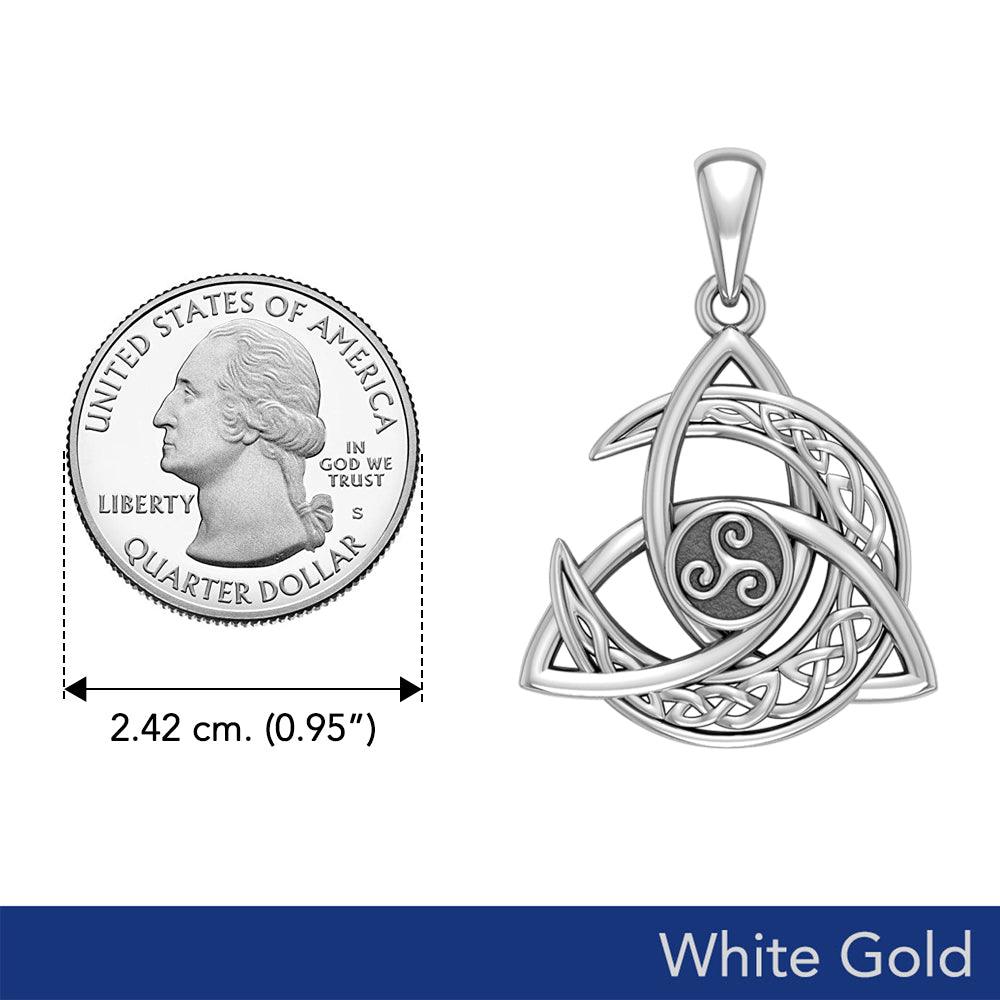 Trinity Knot with Celtic Crescent Moon and Triskele Solid White Gold Pendant WPD5885 - Jewelry