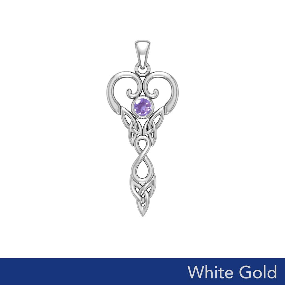 Celtic Infinity Goddess with Birthstone Solid White Gold Pendant WPD5960 - Jewelry