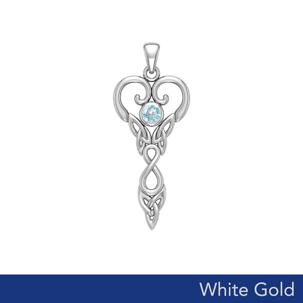 Celtic Infinity Goddess with Birthstone Solid White Gold Pendant WPD5960 - Jewelry