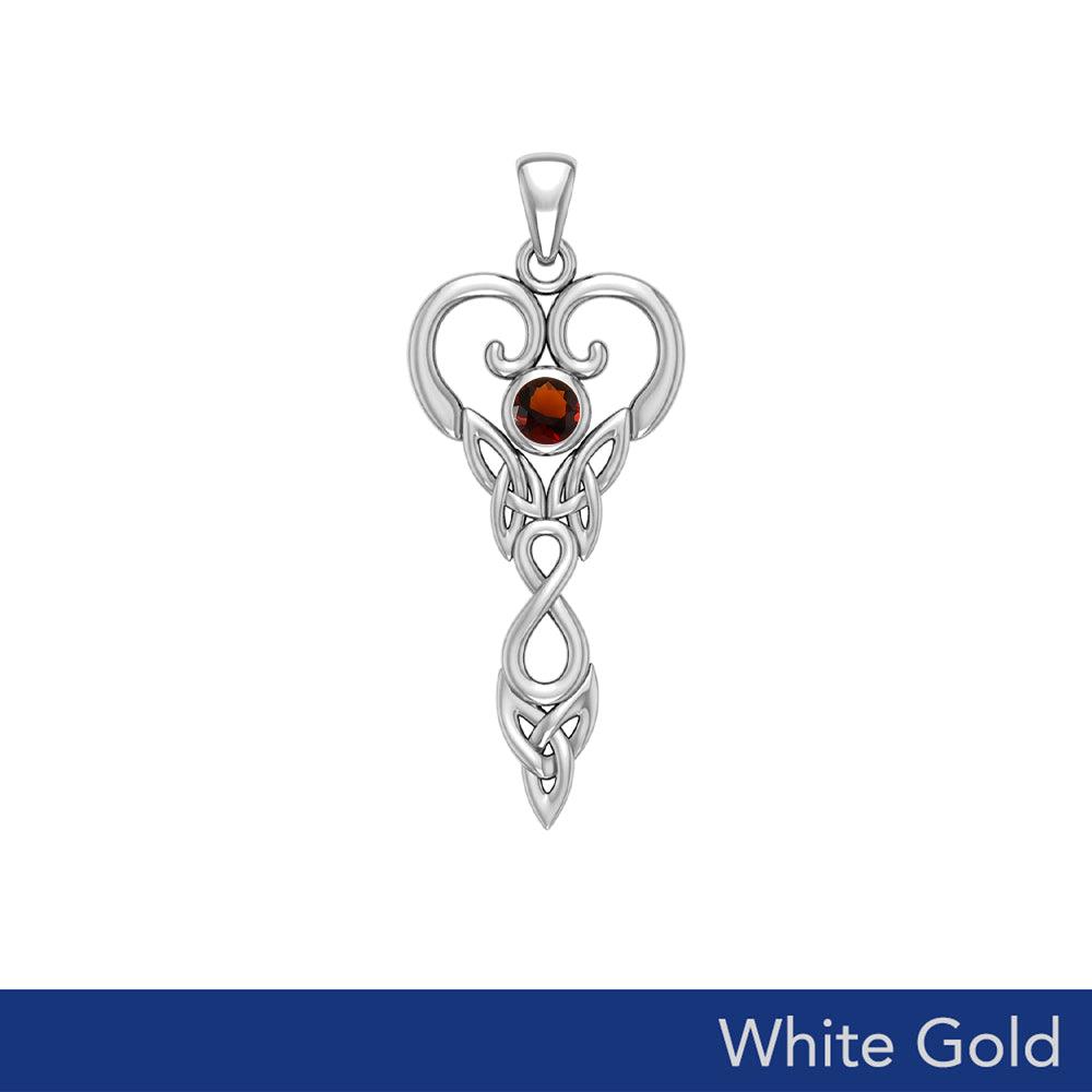 Celtic Infinity Goddess with Birthstone Solid White Gold Pendant WPD5960 - Jewelry