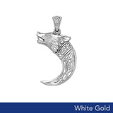 Wolf with Celtic Viking Norse Horn Solid White Gold Pendant WPD5979 - Jewelry