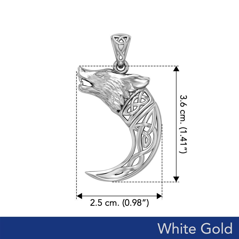 Wolf with Celtic Viking Norse Horn Solid White Gold Pendant WPD5979 - Jewelry