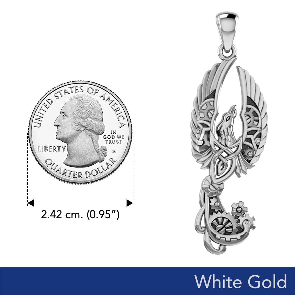 Steampunk Celtic Phoenix Solid White Gold Pendant WPD6000 - Jewelry