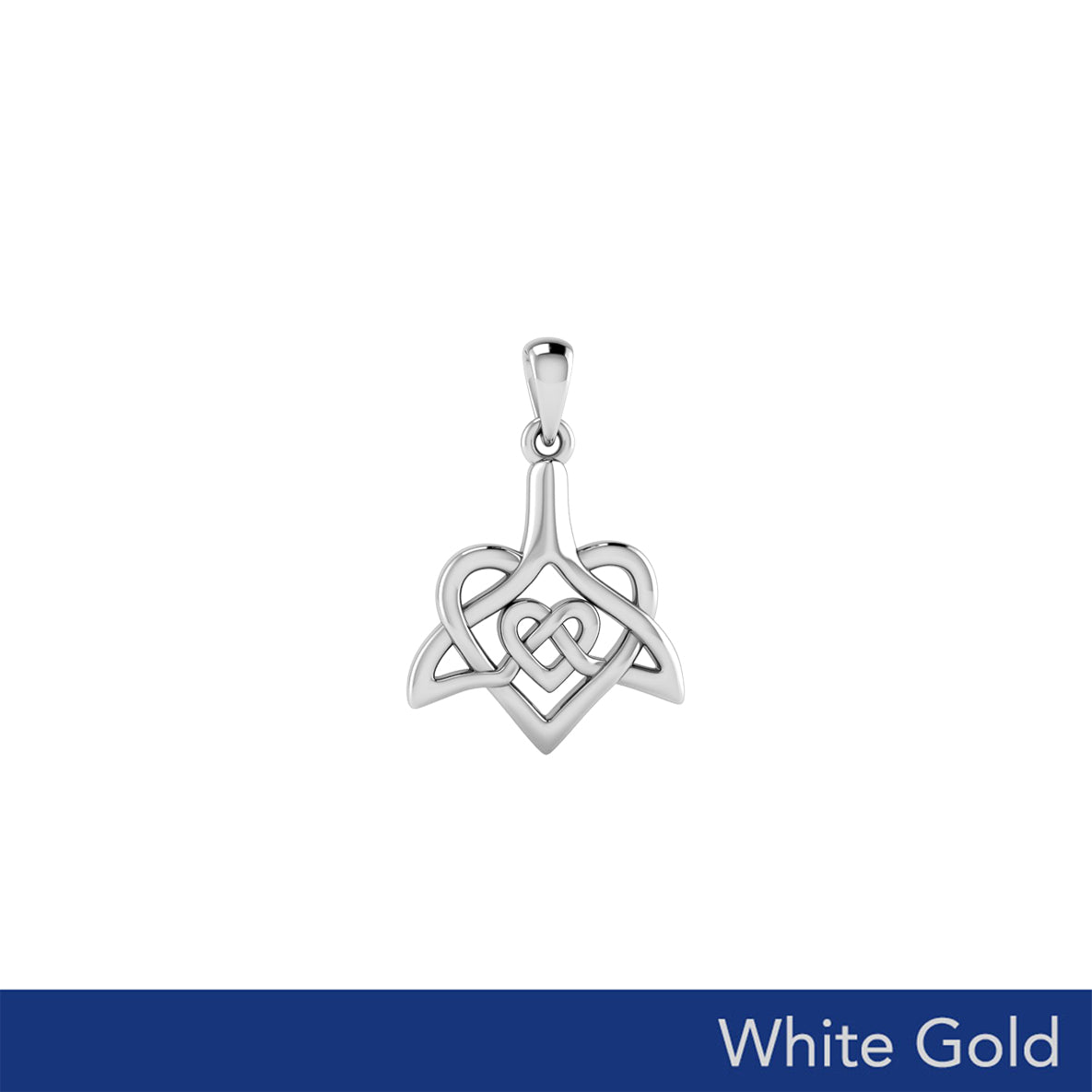 Celtic Whale Tail And Double Heart Solid White Gold Pendant WPD6055