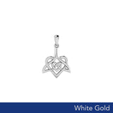 Celtic Whale Tail And Double Heart Solid White Gold Pendant WPD6055