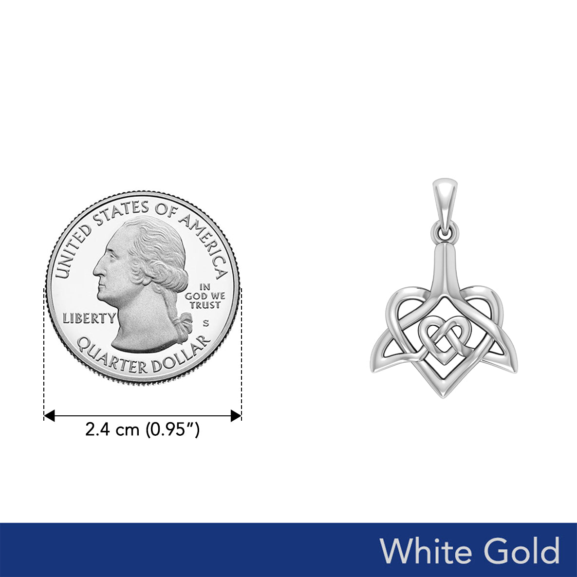 Celtic Whale Tail And Double Heart Solid White Gold Pendant WPD6055