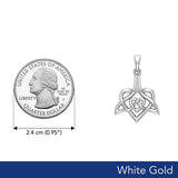 Celtic Whale Tail And Double Heart Solid White Gold Pendant WPD6055