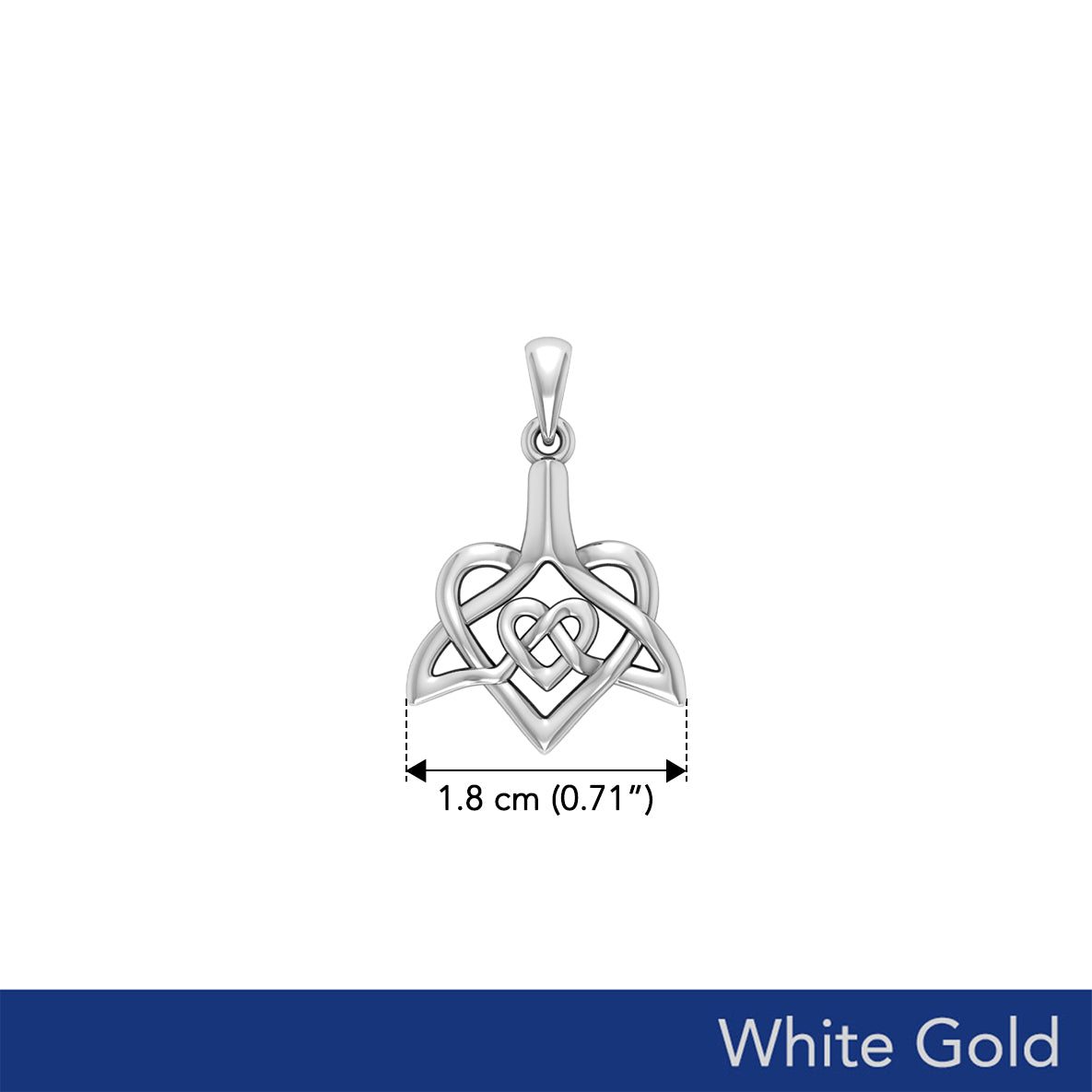 Celtic Whale Tail And Double Heart Solid White Gold Pendant WPD6055
